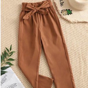 Brown Paper bag Waist Pants